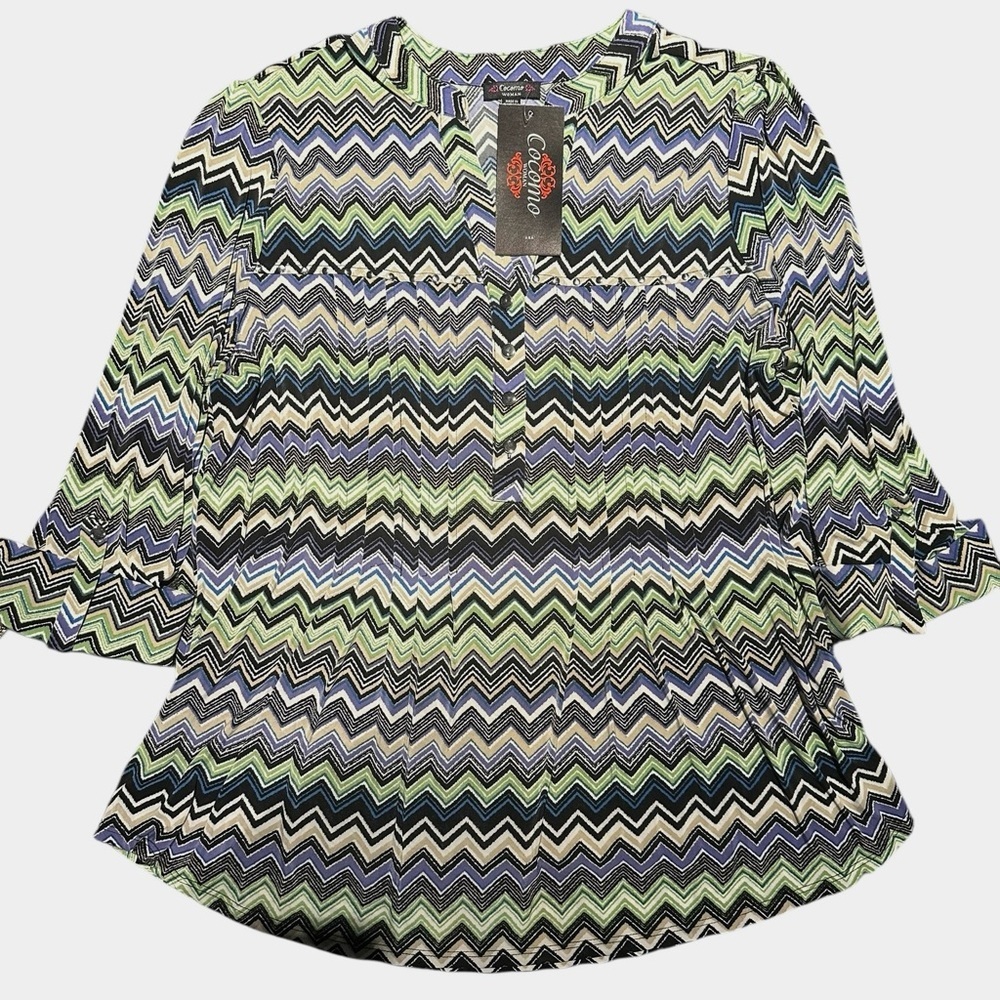 COCOMO 3X Green Purple Blue Plus Size 3/4 sleeve women’s Pintuck Blouse shirt